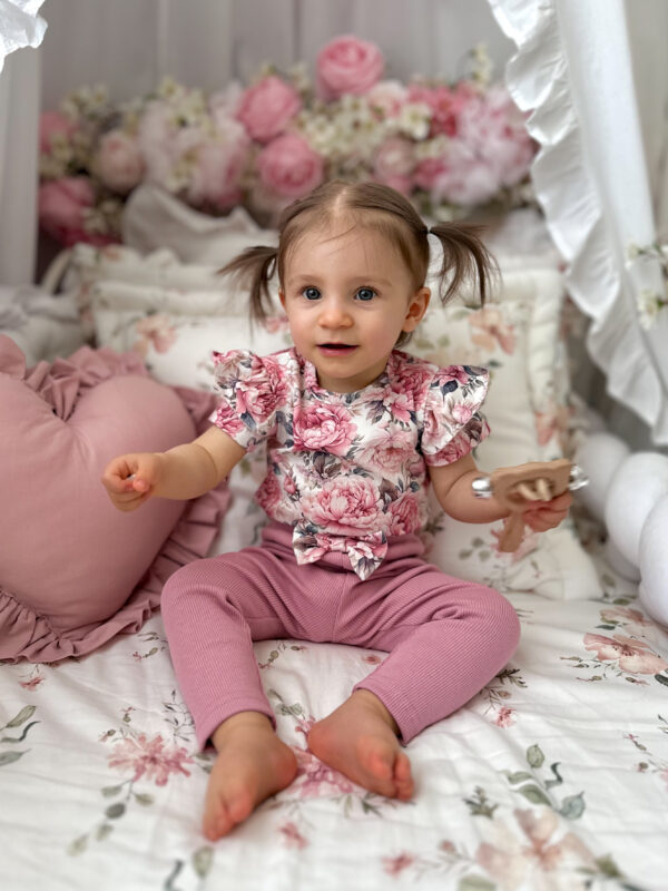 Komplet PIWONIE body i legginsy prążek z kokardą