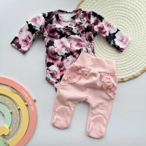 Komplet dla dziewczynki body i półśpiochy purpurowe kwiaty