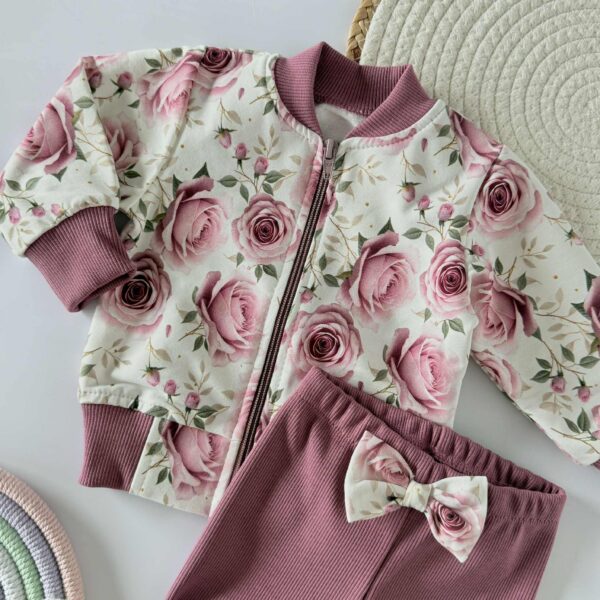 Komplet bluza bomber i legginsy prążek ogród róż - obrazek 2