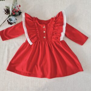 Czerwona sukienka z bawełnianą koronką dla dziewczynki