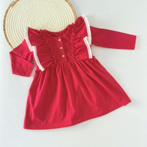 Czerwona sukienka z bawełnianą koronką roz. 80-98