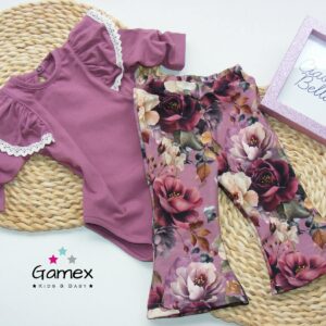 Komplet body z falbanami i legginsy dzwony